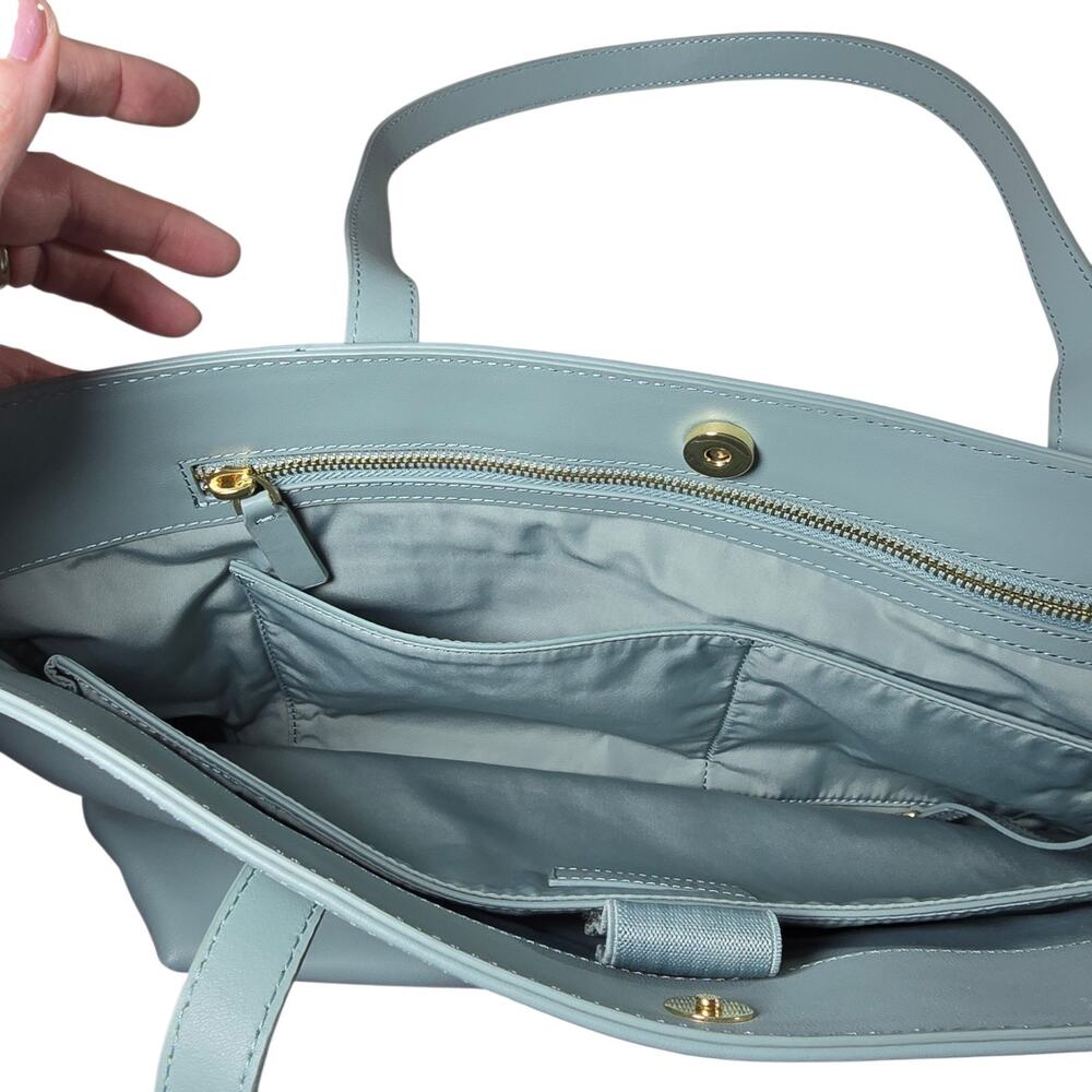Quince Italian Leather Classic Tote Bag Dusty Blue NWT Laptop Work Shoulder Bag - Picture 6 of 9